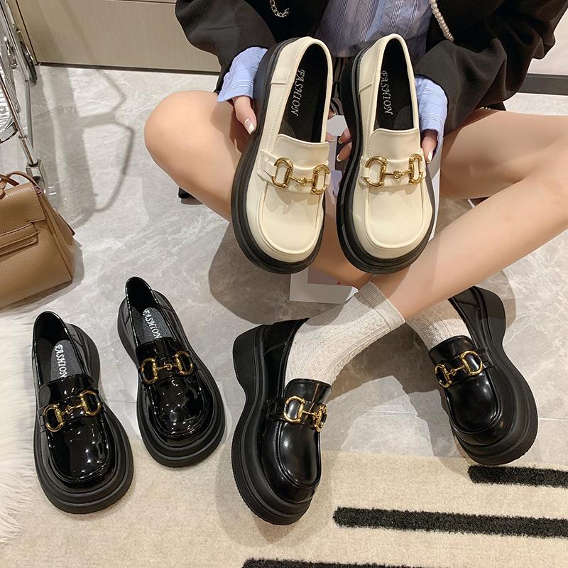 软皮复古乐福鞋女春夏季2025年新款英伦风圆头软底松糕厚底小皮鞋