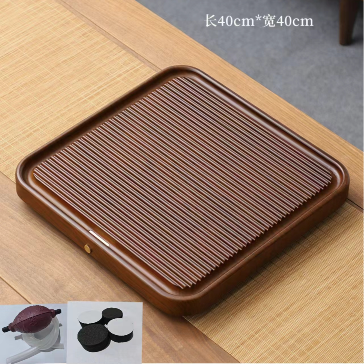 直条正方形40*40*茶盘家用天然整块实木茶台新款中式高端简约茶具