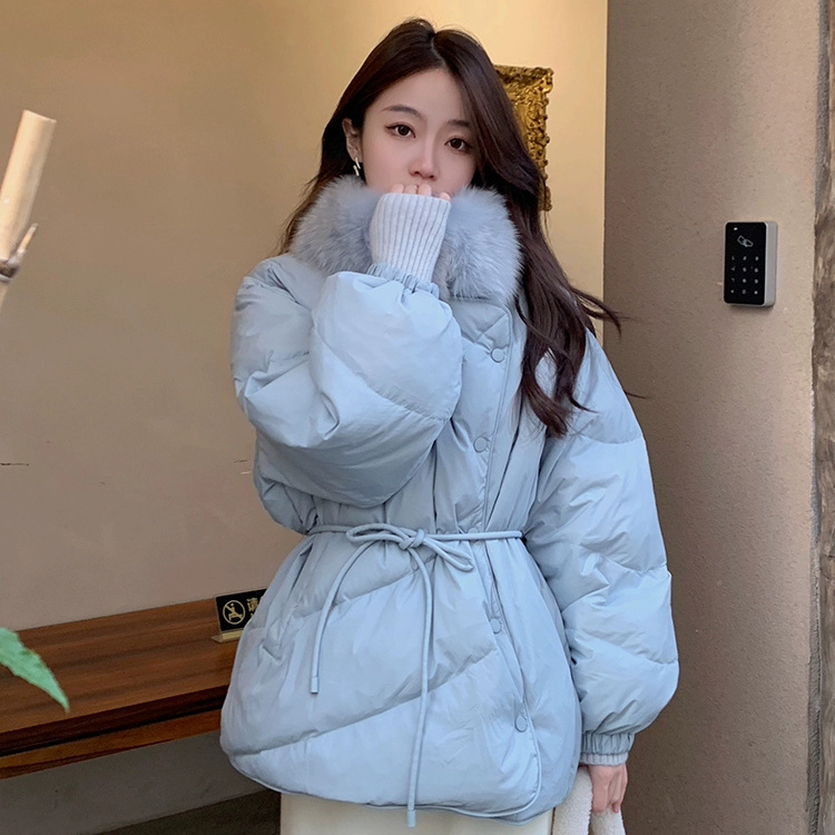 爆款保暖毛领围脖白鸭绒羽绒服女冬季短款加厚宽松外套韩版羽绒服