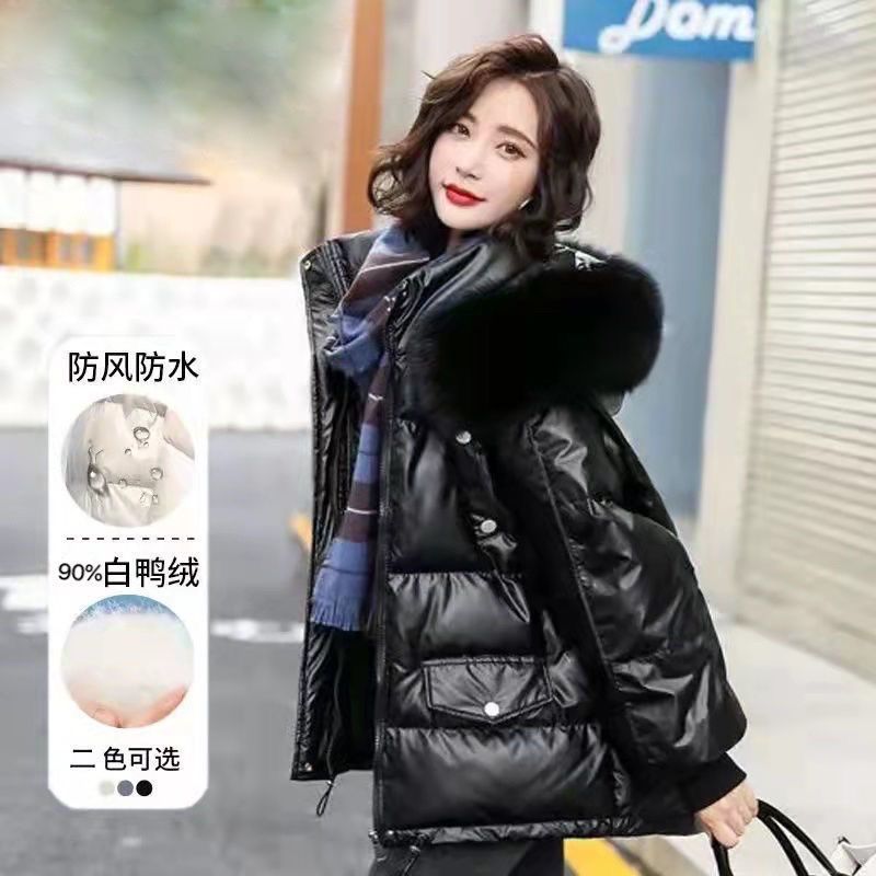 时尚款羽绒衣商场撤柜正宗羽绒服女矮个子面包服鸭绒亮面免洗加厚