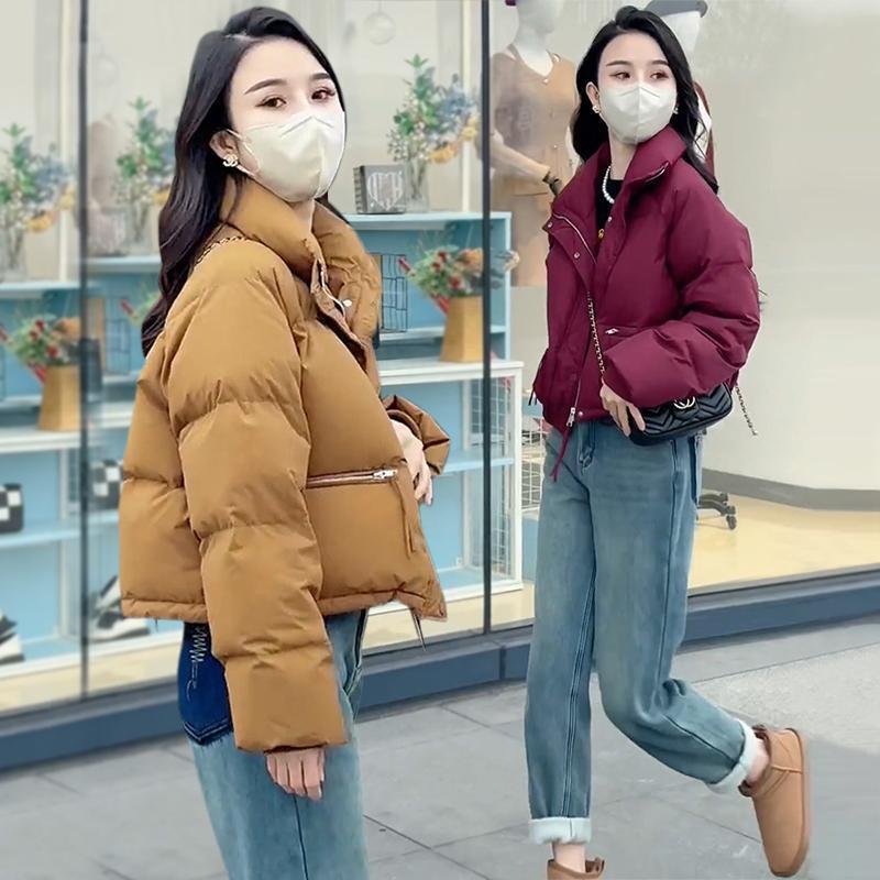 时尚款爆款新款冬季韩版羽绒服女短款厚面包服立领矮个子宽松棉衣