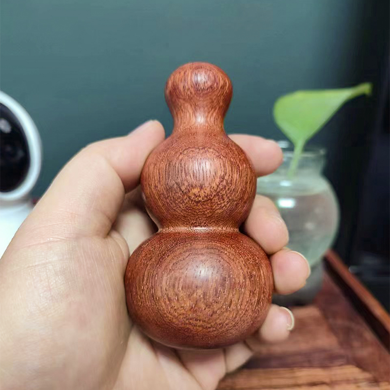缅甸花梨木葫芦手把件纯手工制作打磨盘完实心无漆中式个性