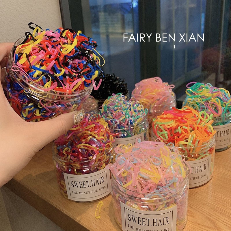 黑色扎辫子耐用橡皮筋高弹力多颜色彩色糖果色罐装一次性2023加厚