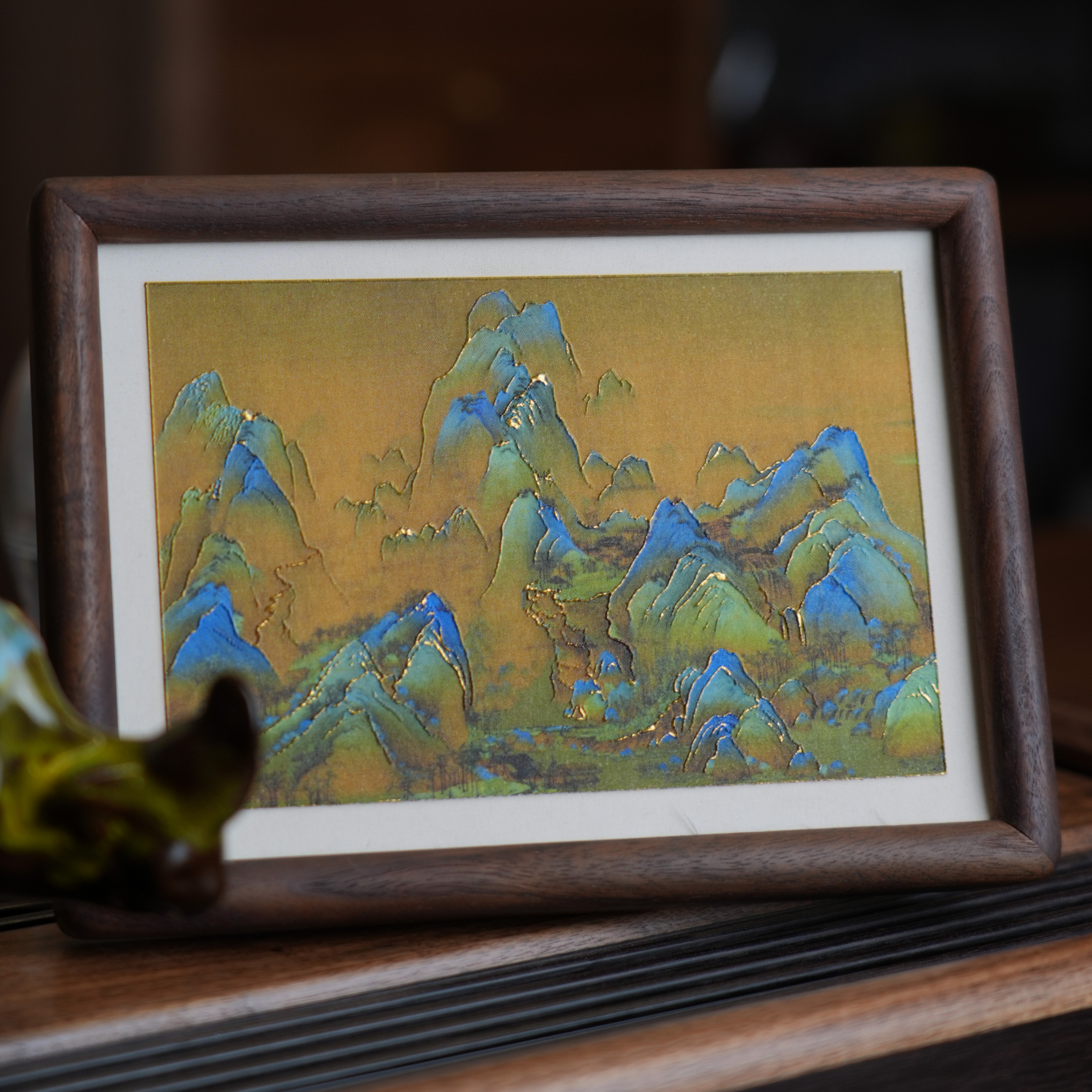 尚小居手工描金画《千里江山图》桌面摆台画书房办公室装饰工艺画