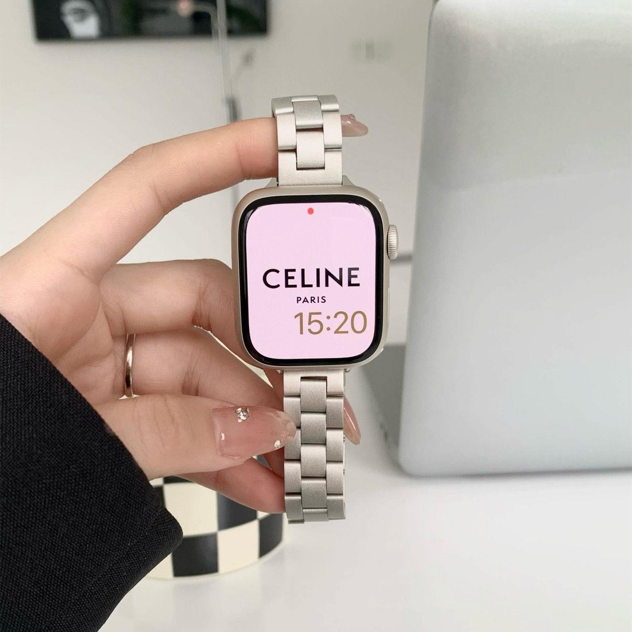 ins星光色适用Applewatch7代不锈钢表带苹果手表654321小蛮腰运动