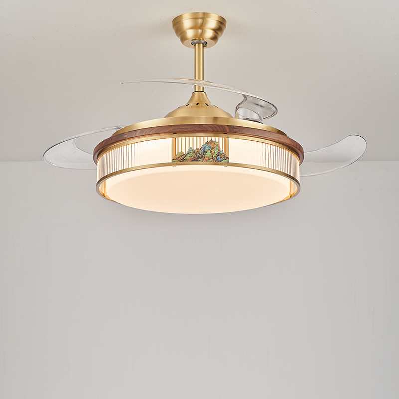 隐形吸顶风扇灯吊扇灯铜吊灯新中式客厅餐厅灯变频禅意风扇吊灯