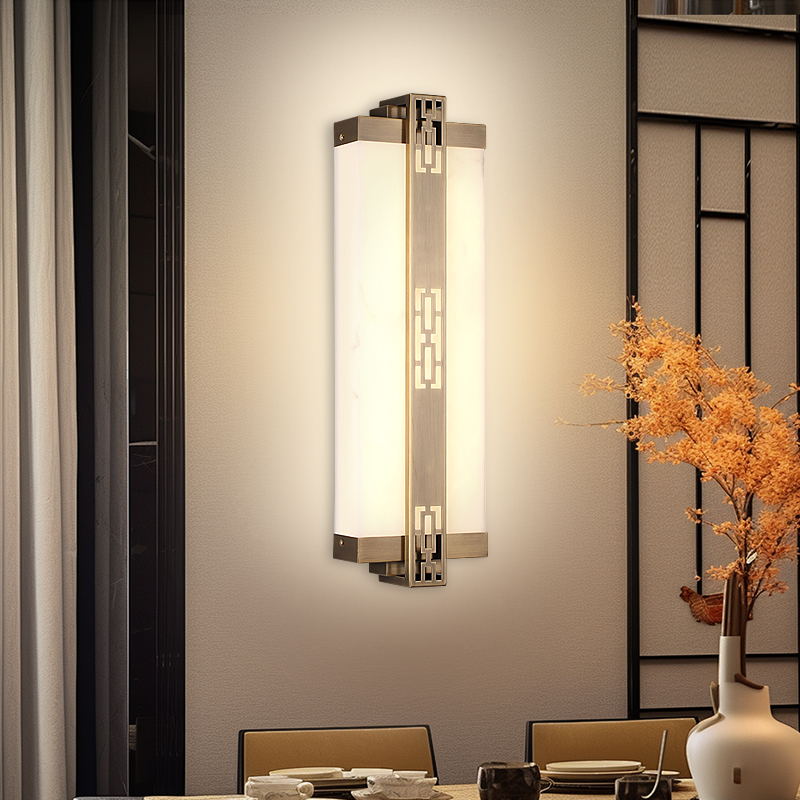 全铜新中式壁灯别墅客厅背景墙中国风大气高档室内室外仿云石壁灯