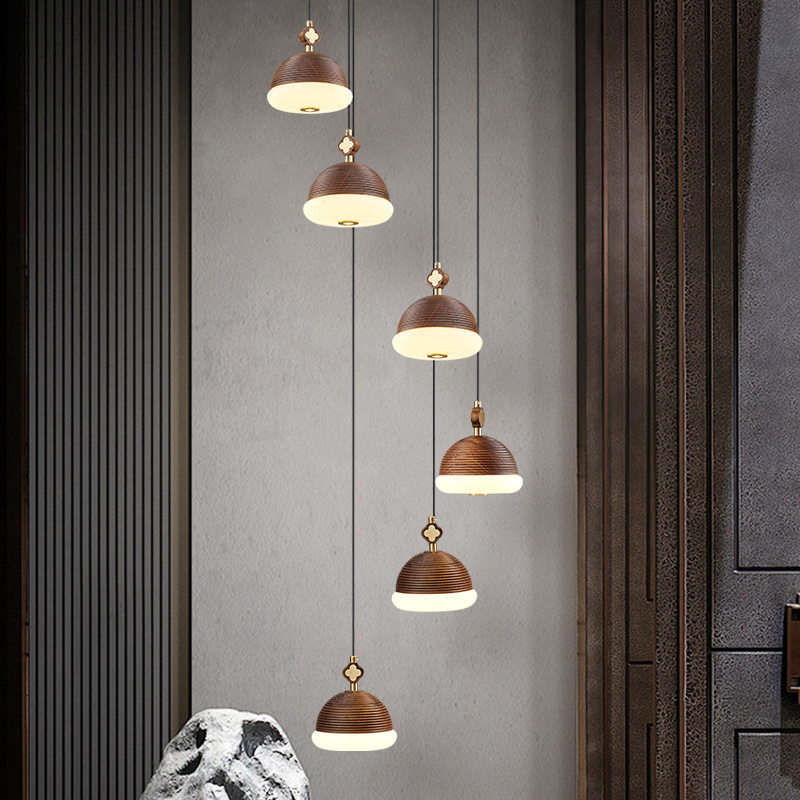 新中式床头小吊灯全铜木艺卧室餐厅别墅楼梯黑胡桃吊灯