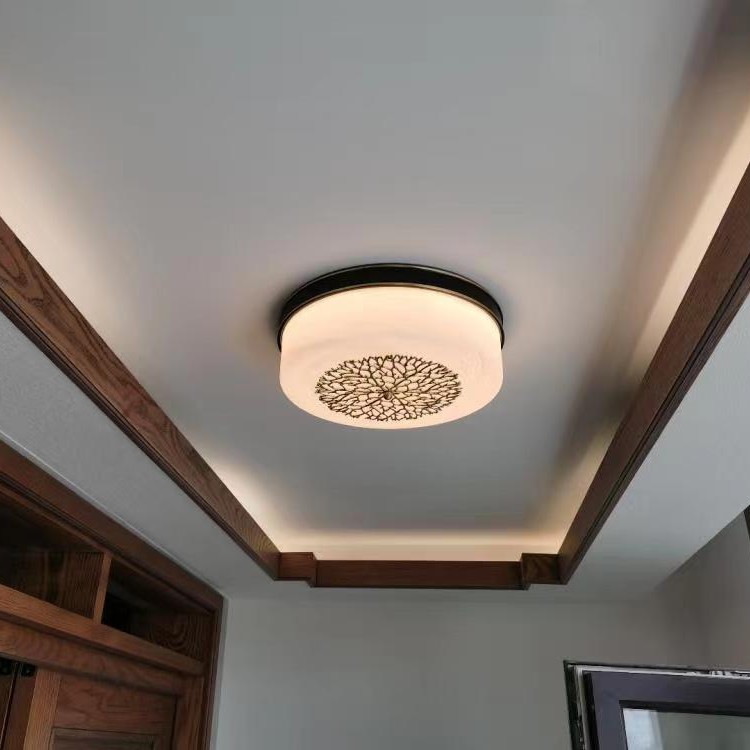 全铜新中式吸顶灯卧室禅意现代中国风书房间阳台入户圆形过道灯具