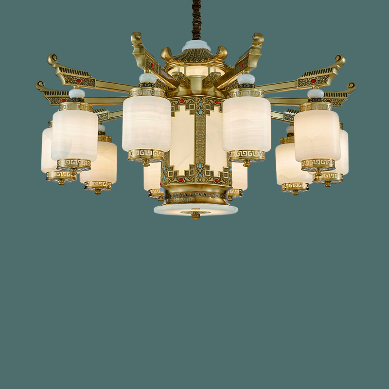 【安泰之居】新中式全铜玉石客厅吊灯大气卧室灯别墅高档餐厅灯具