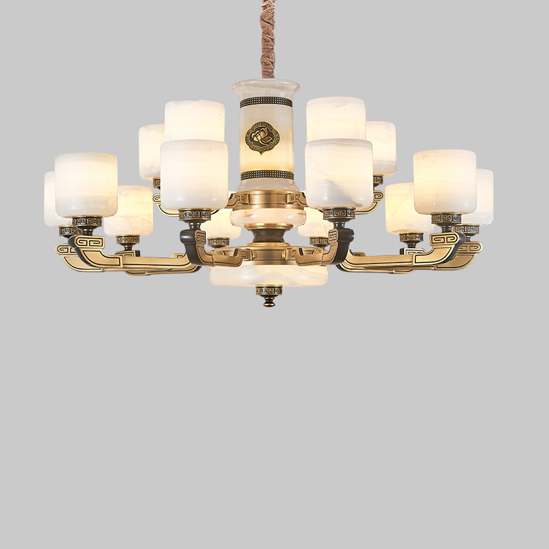 新中式吊灯铜玉石客厅复式楼餐厅吊灯中国风别墅吊灯