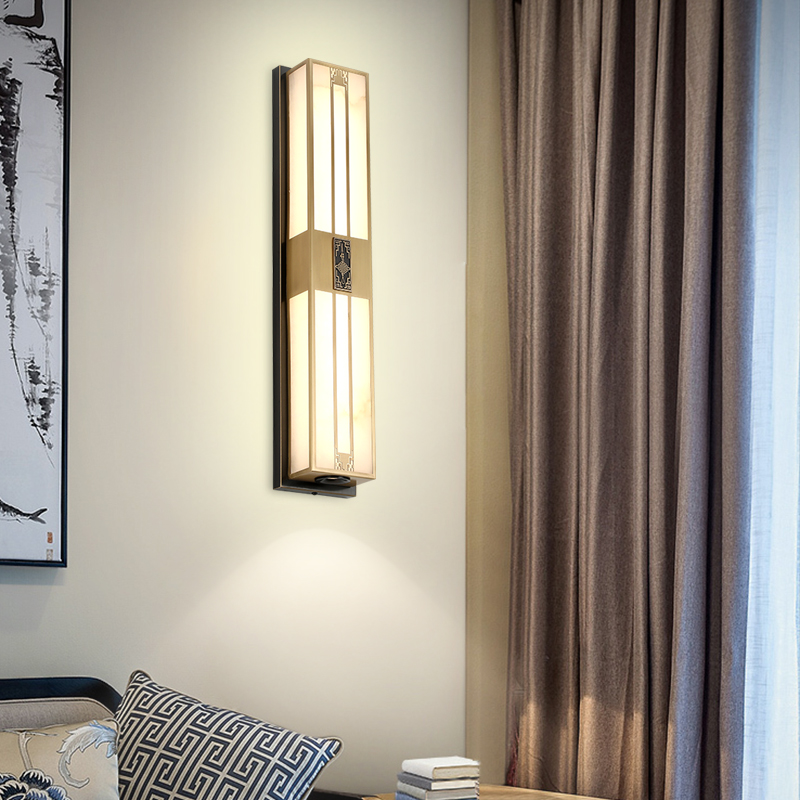 云石壁灯全铜现代新中式客厅电视背景墙中国风别墅楼梯卧室床头灯