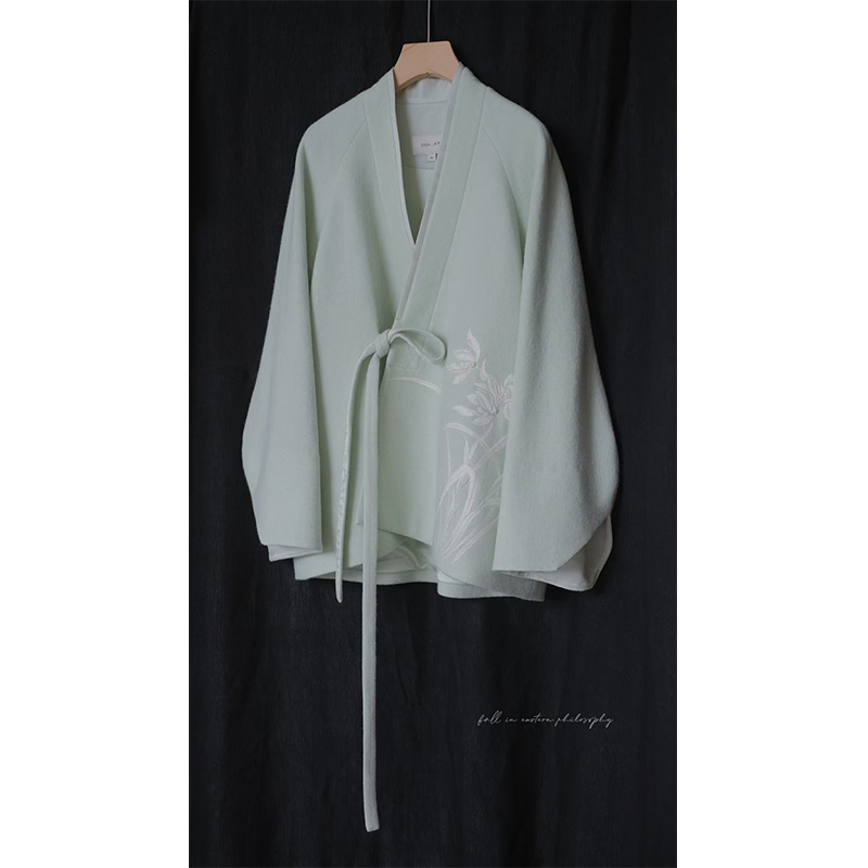 OZEN设计师原创复古中式上衣刺绣外套【空谷幽兰】棉绣立体袖外套