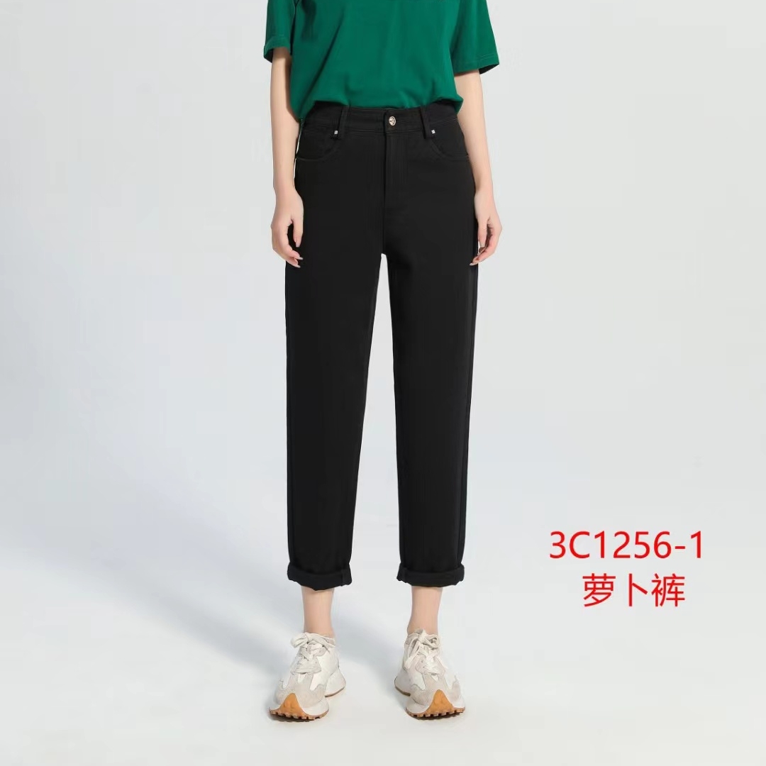 3C1256新款时尚显瘦高品质半松紧腰一粒扣百搭萝卜裤牛仔裤