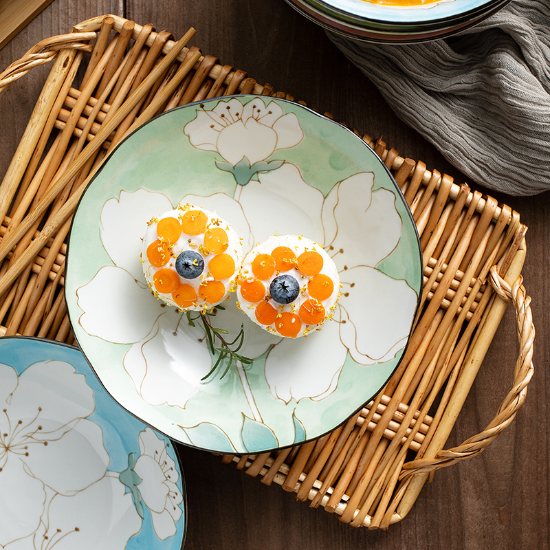 有谷窑日式木莲花8.3英寸釉下彩家用菜盘陶瓷餐具个性创意分餐盘