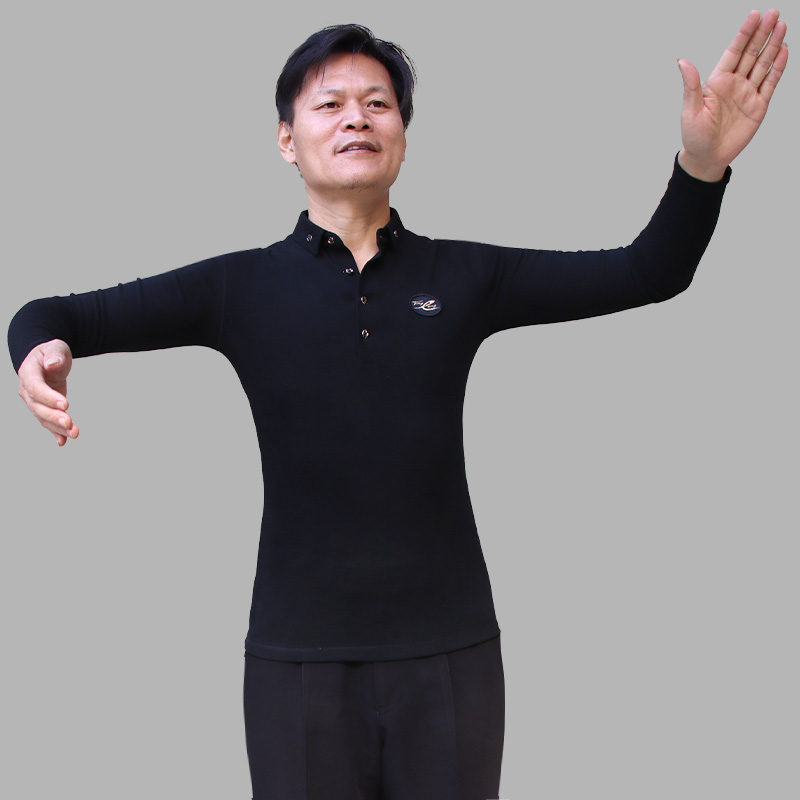汤朗牌男有领珊瑚绒黑色加厚练功服国标舞拉丁舞交谊舞弹力长袖