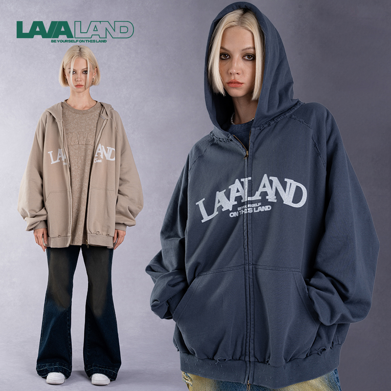 【份量超值】LAVALAND松弛减龄重磅水洗破洞复古做旧连帽卫衣外套