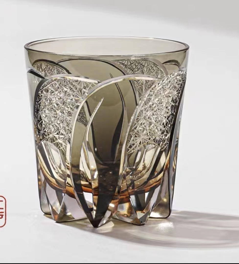 江户切子月虹洛克套色杯轻奢创意古典水晶杯家用啤酒杯欧式洋酒杯