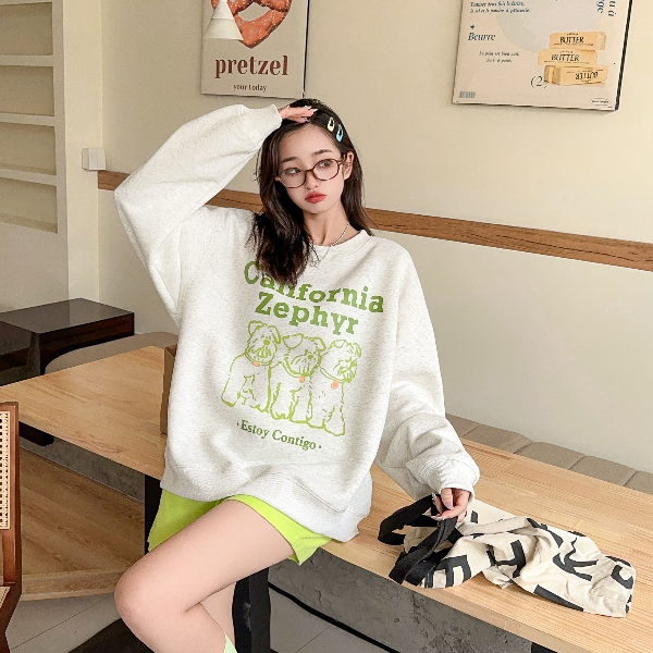 秋季小狗印花卫衣春秋宽松休闲百搭秋冬长袖圆领上衣外套韩版时尚