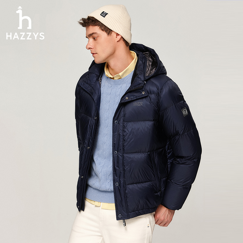 Hazzys哈吉斯冬季男士舒适短款羽绒服潮流时尚休闲加厚保暖外套