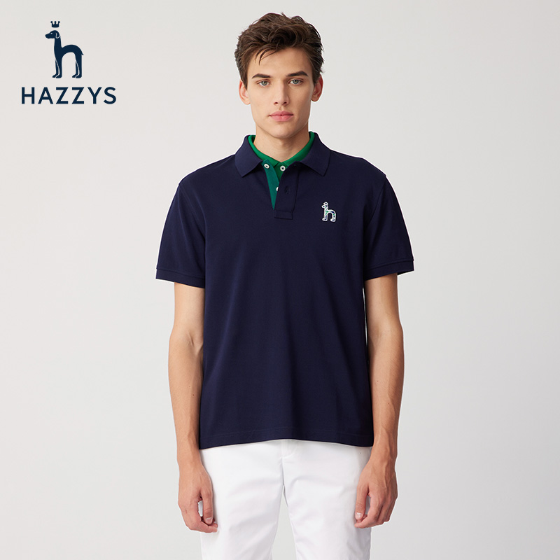 Hazzys哈吉斯夏季翻领商务短袖品牌POLO衫纯色休闲气质男上衣