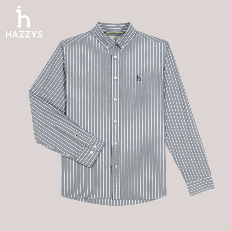 Hazzys/哈吉斯男士秋季长袖衬衫休闲竖条纹潮流衬衣简约时尚打底