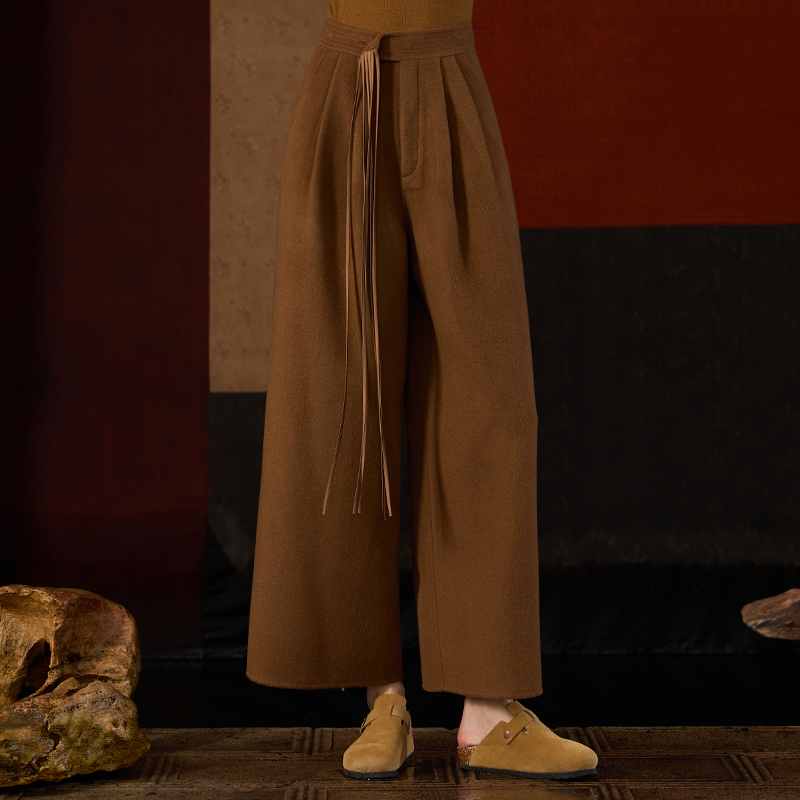 界内界外加厚双面羊毛呢萝卜裤休闲显瘦九分裤百搭裤子J43K7120