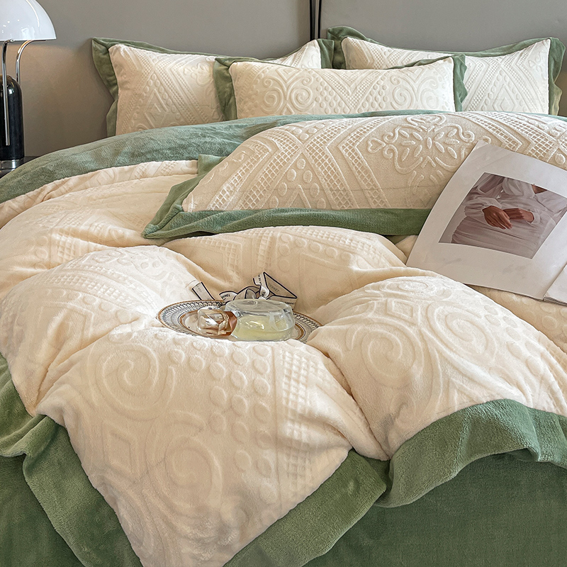 冬款加厚牛奶绒四件套床单款简约加绒双面绒绒被双拼纯色床品宿舍