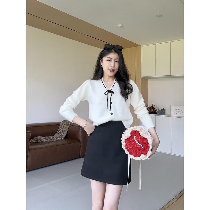 张阿星【小茉莉】法式贵气小香风蝴蝶结甜美显瘦百搭毛衣W424X15890