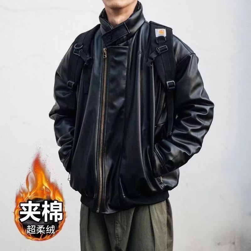 日系潮立领机车皮衣棉服男宽松防风保暖棉袄韩版潮流加厚夹棉外套