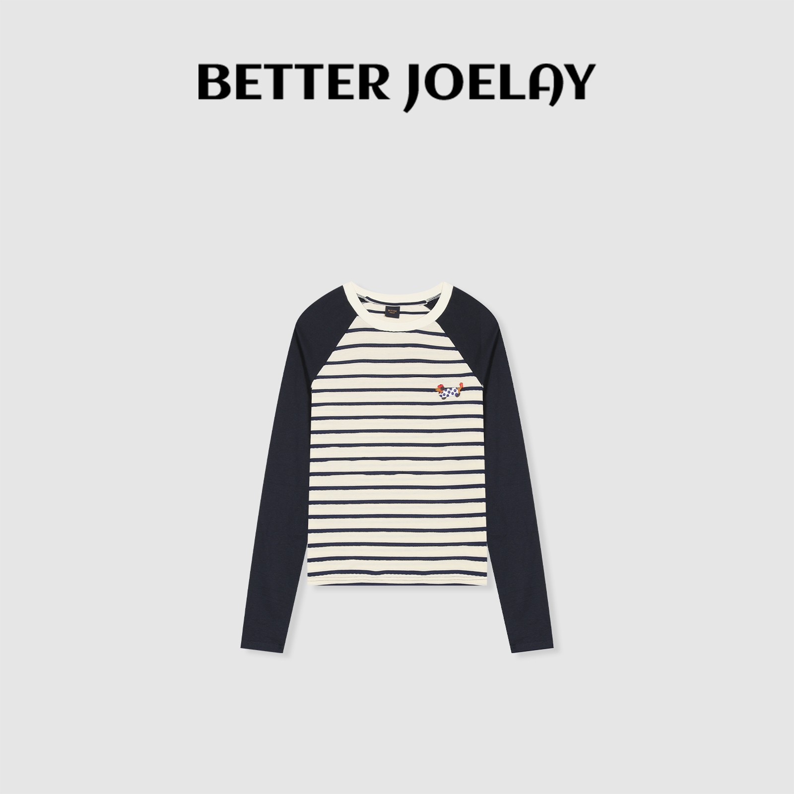 BETTER JOELAY-【斑点腊肠狗】时尚百搭条纹简约T恤宽松长袖KH1251