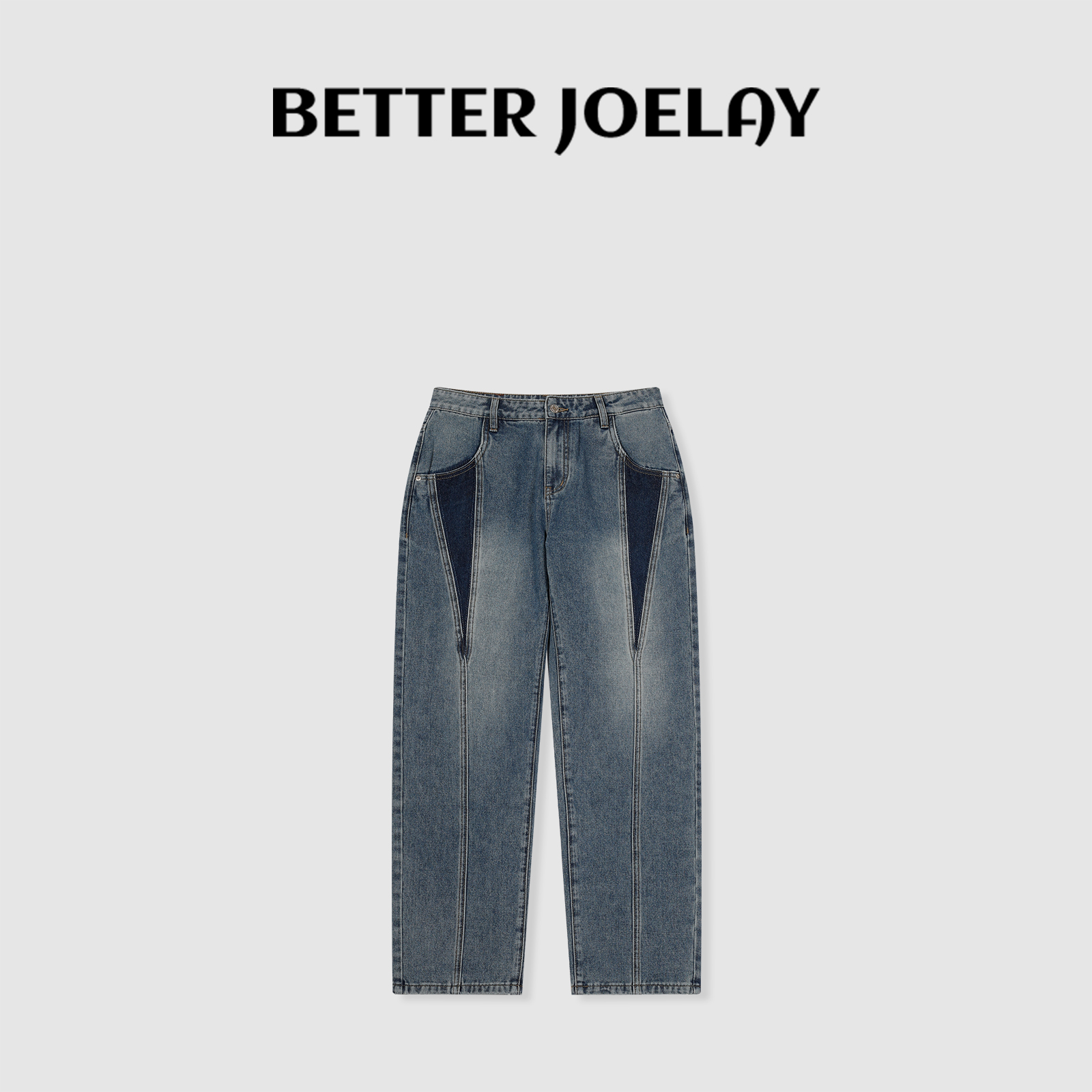 BETTERJOELAY -【时尚补丁】百搭微宽松休闲时尚牛仔裤JG9228