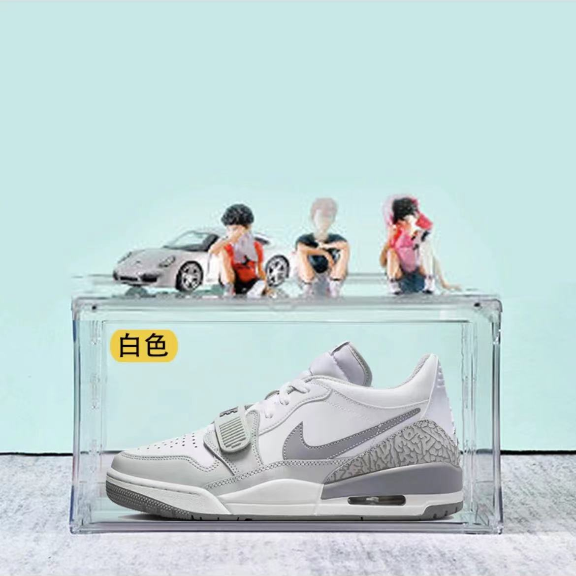 AJ312低帮篮球鞋白色白蓝aj男女休闲鞋百搭亚克力板鞋运动鞋盒