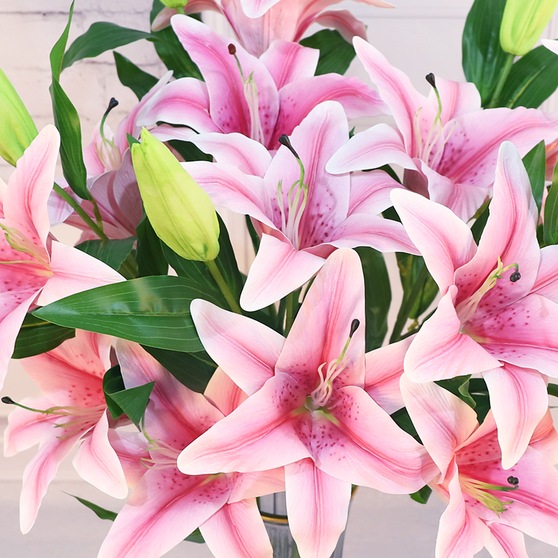 仿真花百合高枝装饰花假花绢花客厅摆设餐桌轻奢高端花艺花束摆件
