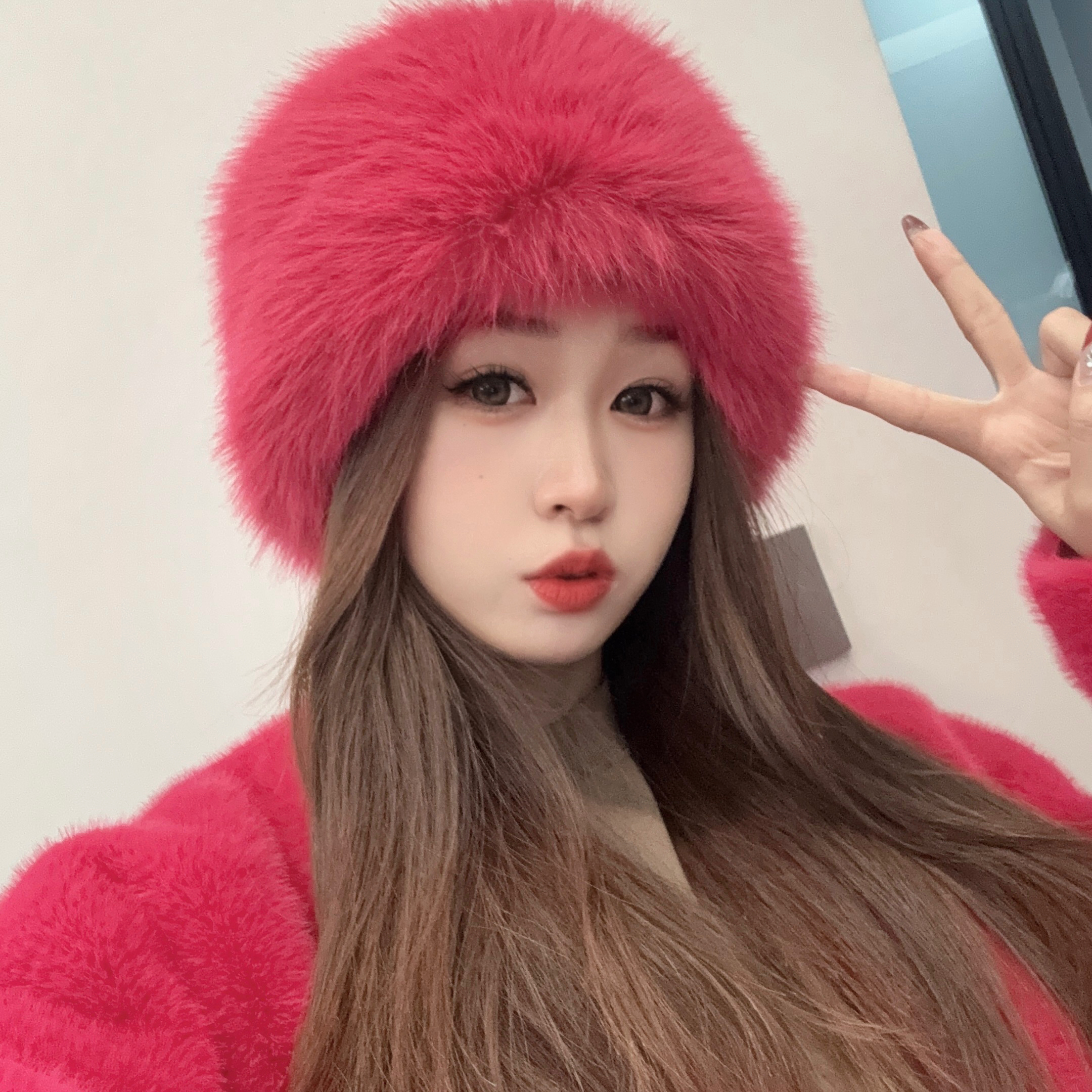 （加棉里衬）2024新款秋冬毛毛帽网红时尚百搭女士毛绒韩版冬季