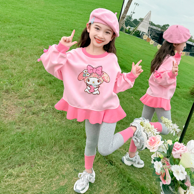 女童库洛米套装2024新款儿童春秋季网红洋气宝宝打底裤时髦两件套