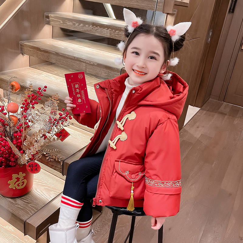 女童年货款棉袄2023冬装儿童中国风加厚连帽棉服女宝宝保暖外套潮