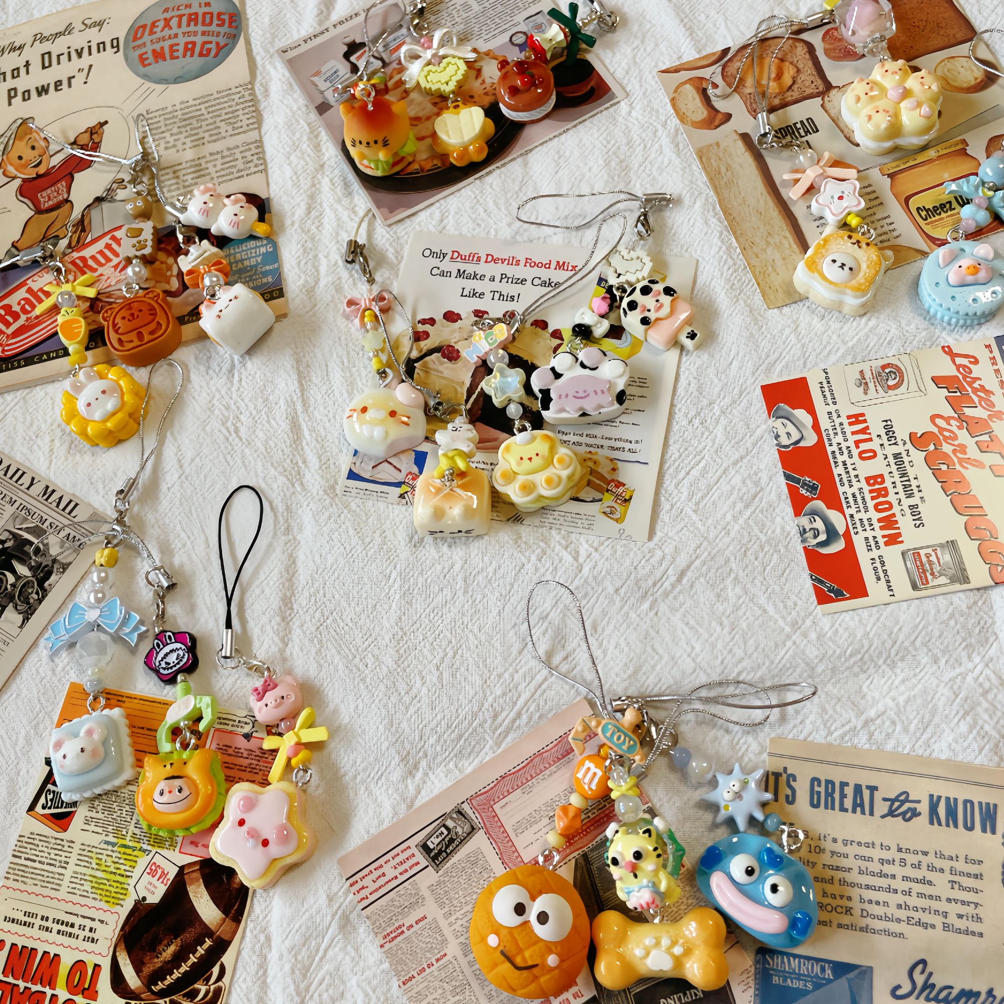 可爱卡通原创树脂食玩少女心手机链/包链/钥匙链手工DIY