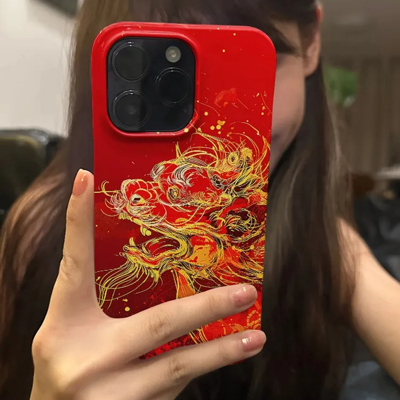 金箔醒狮苹果15promax手机壳iPhone14新年13软壳12红色新年11p/xs