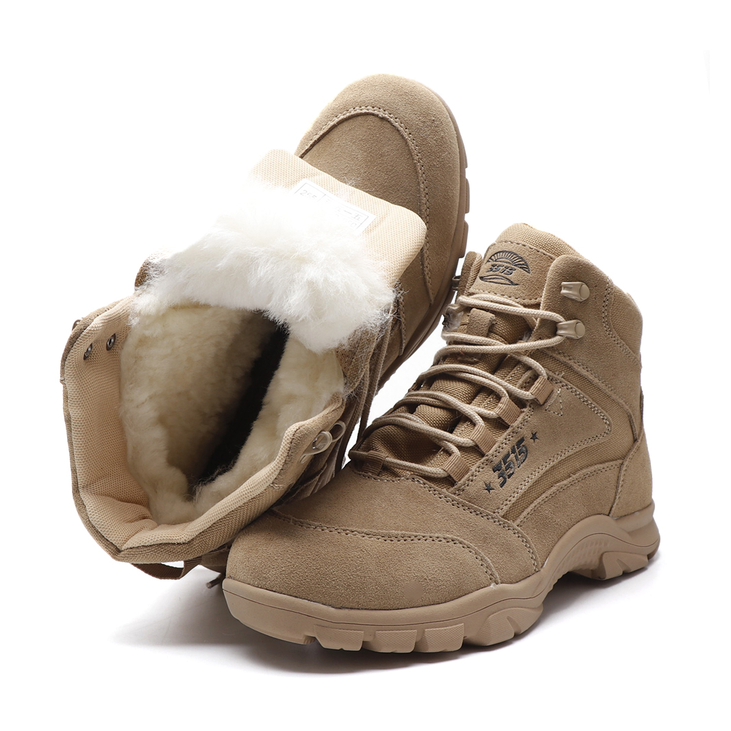 3515冬季沙色中帮防寒靴加绒保暖靴男士马丁靴冬季加绒款反绒牛皮