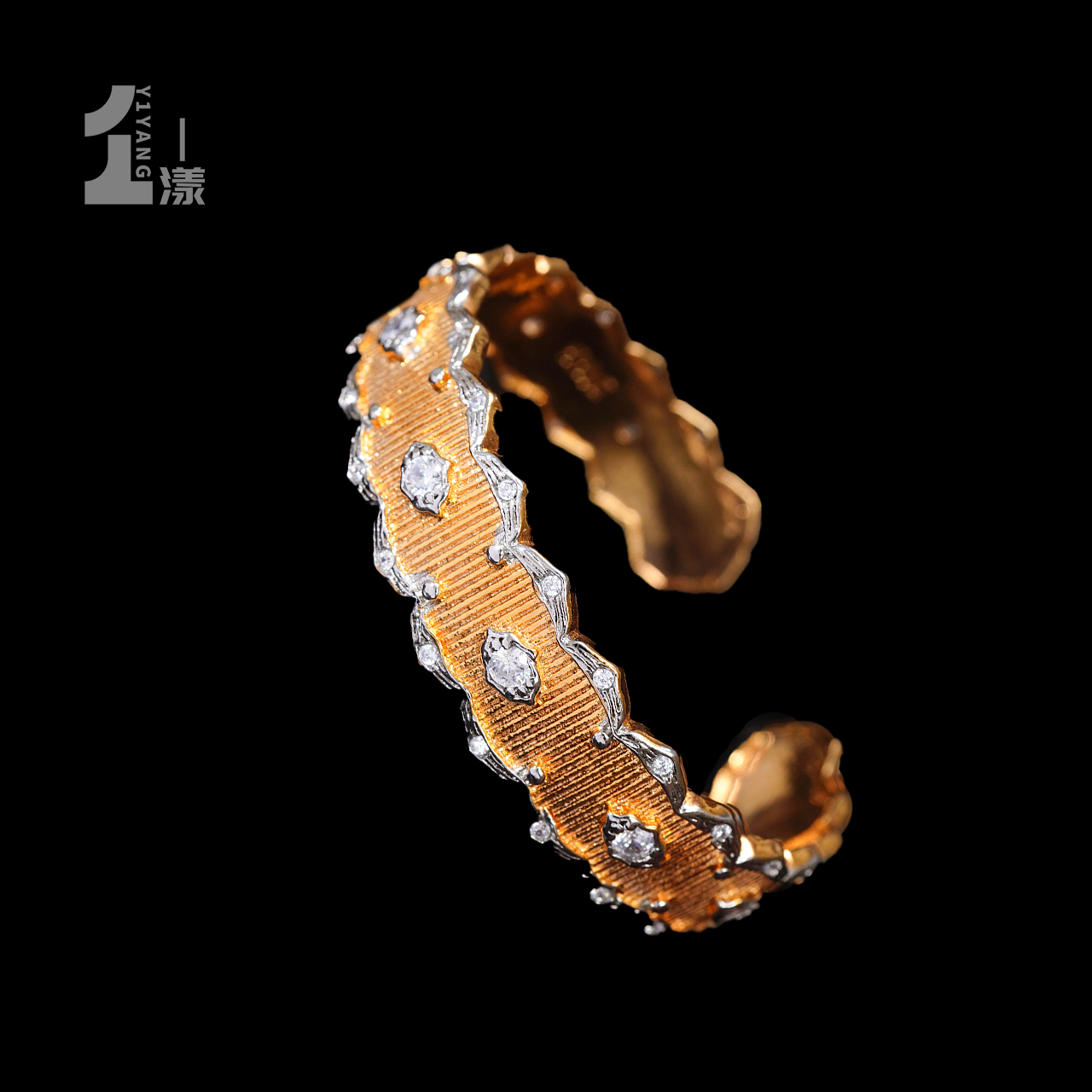 一漾 合金合成锆石手镯 银边金色气质轻奢镶钻时尚调节简约百搭  