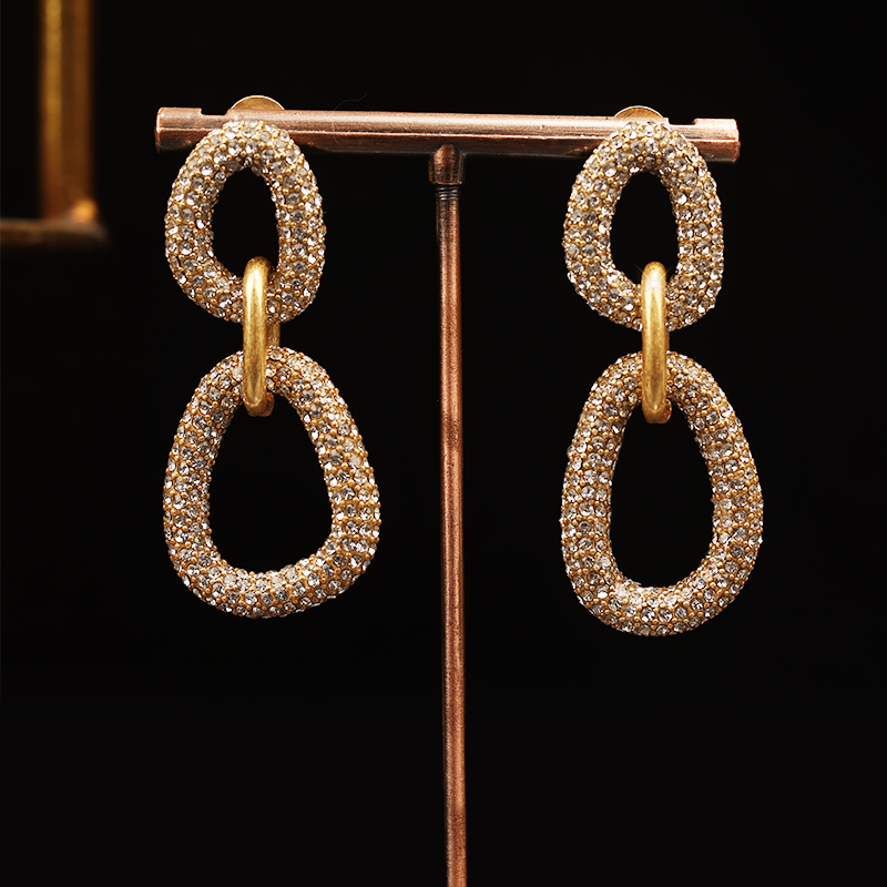 铜合金合成锆石耳饰 一漾 金色麻绳双圈 耳环