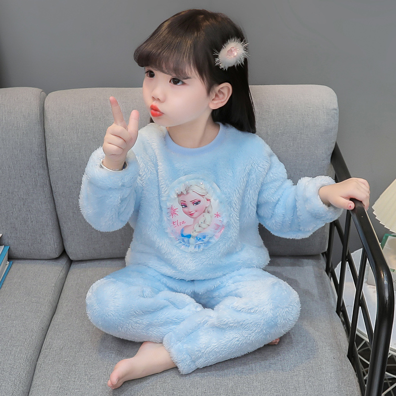 女童珊瑚绒睡衣秋冬季2023新款女孩宝宝法兰绒儿童草莓熊家居服冬
