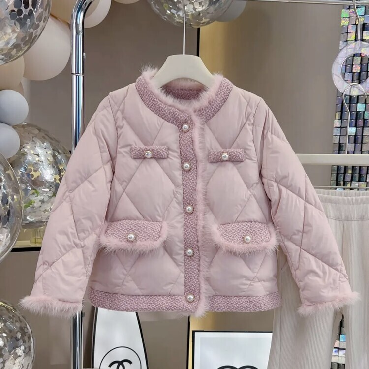 女童小香风外套秋冬款夹棉加厚保暖棉服冬装新款儿童甜系女大童