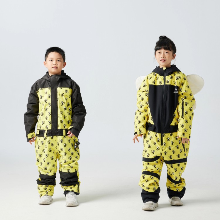 Positibeety小蜜蜂儿童滑雪服运动女童时尚保暖连体印花滑雪衣