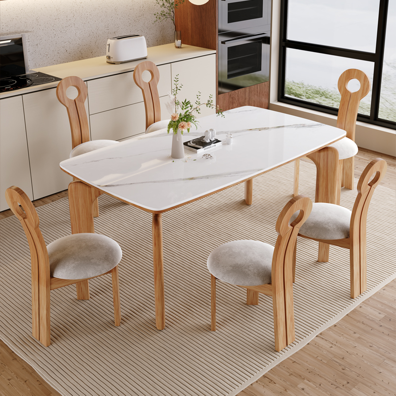 轻奢北欧大象腿岩板实木餐桌组合简约客厅家用餐桌折叠可伸缩圆桌