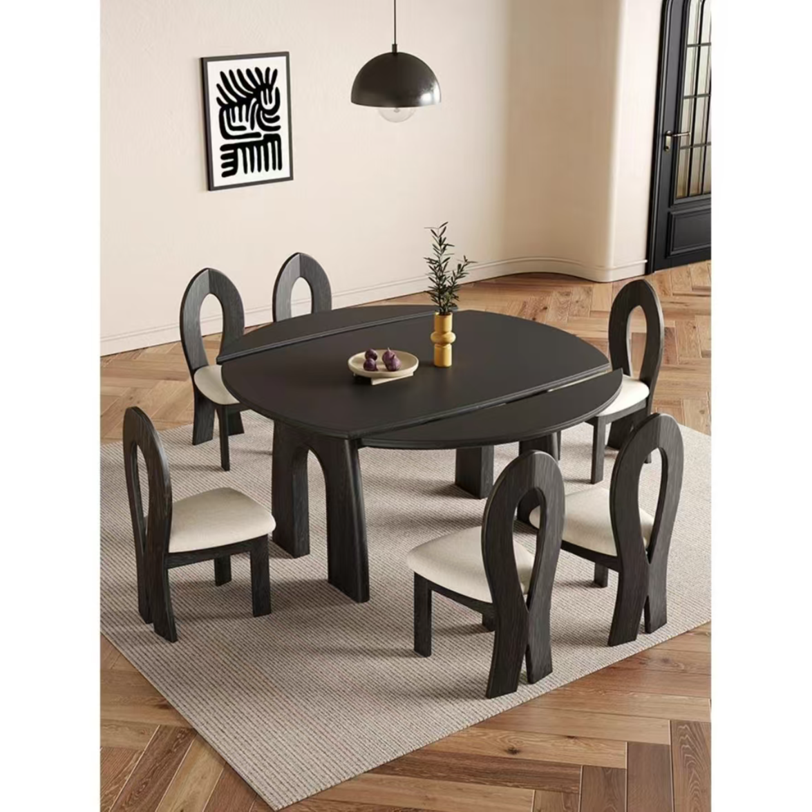 高档圆桌方圆两用岩板轻奢家用餐厅餐桌大气可伸缩岩板餐桌