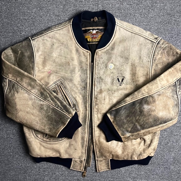 高货孤品 古着vintage皮衣 HARLEY盾牌20周年纪念款MA1超厚软牛皮