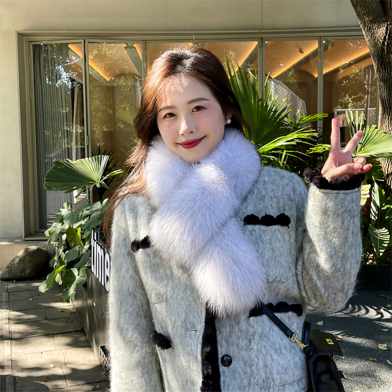 时尚百搭女士围脖毛毛款加厚狐狸毛围巾秋冬季保暖黑色狐狸毛假领