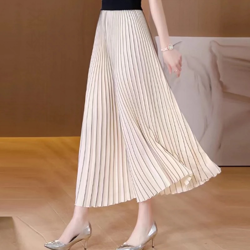 曾有约定服饰 -2025春夏时尚舒适百褶阔腿裤修身显瘦风琴褶皱长裤